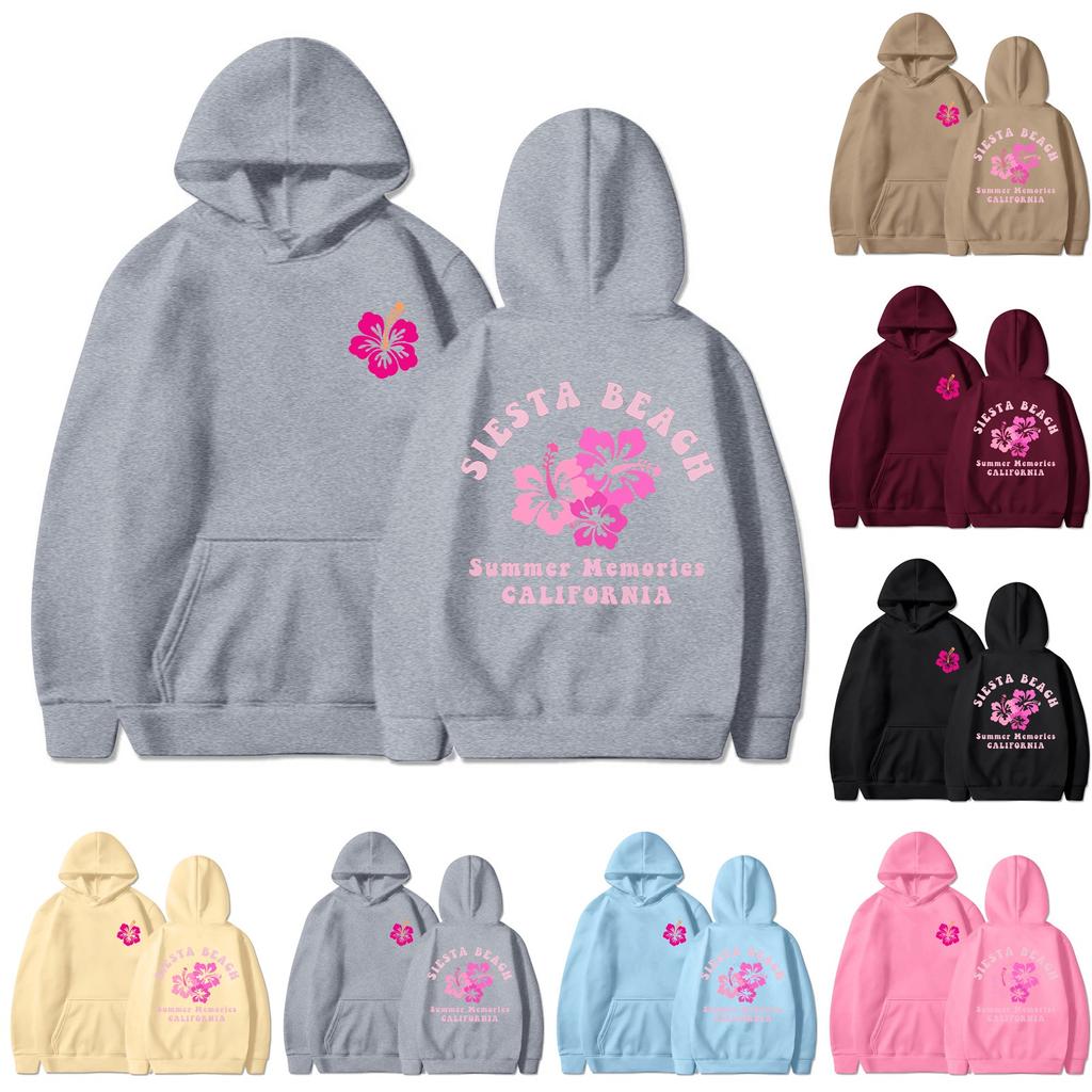 Moletom feminino com capuz e estampa floral, manga comprida e gola redonda