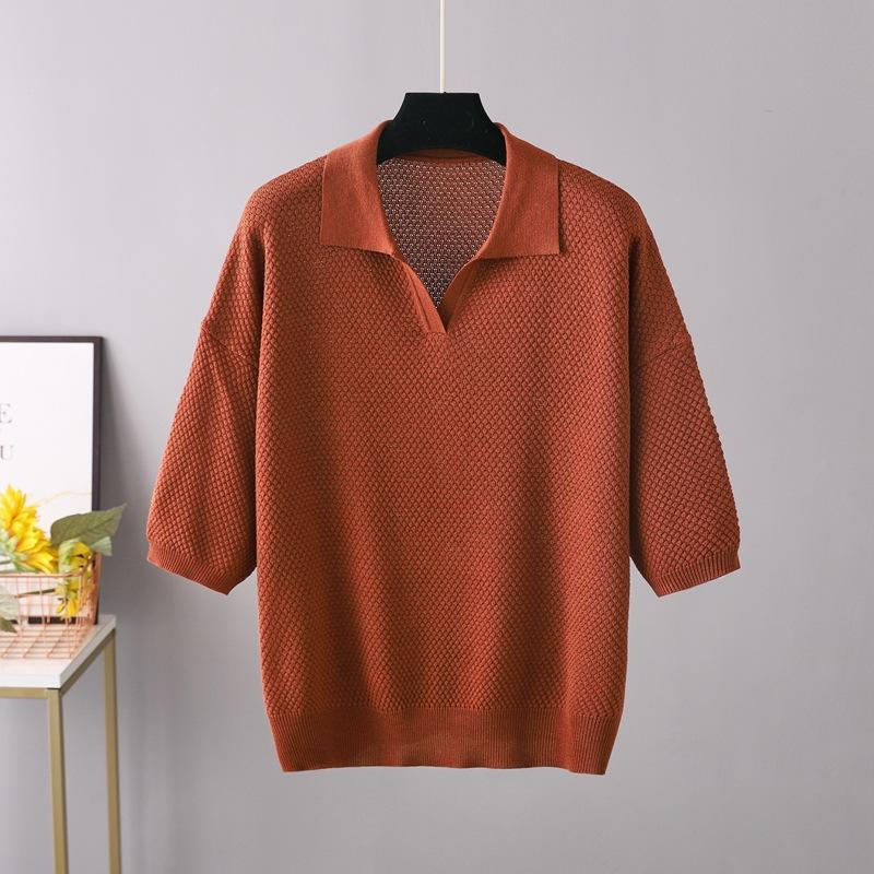 Summer Women's T-shirt Plus Size Thin POLO Collar Fashion Casual Versatile Short-sleeved Knitted Tops