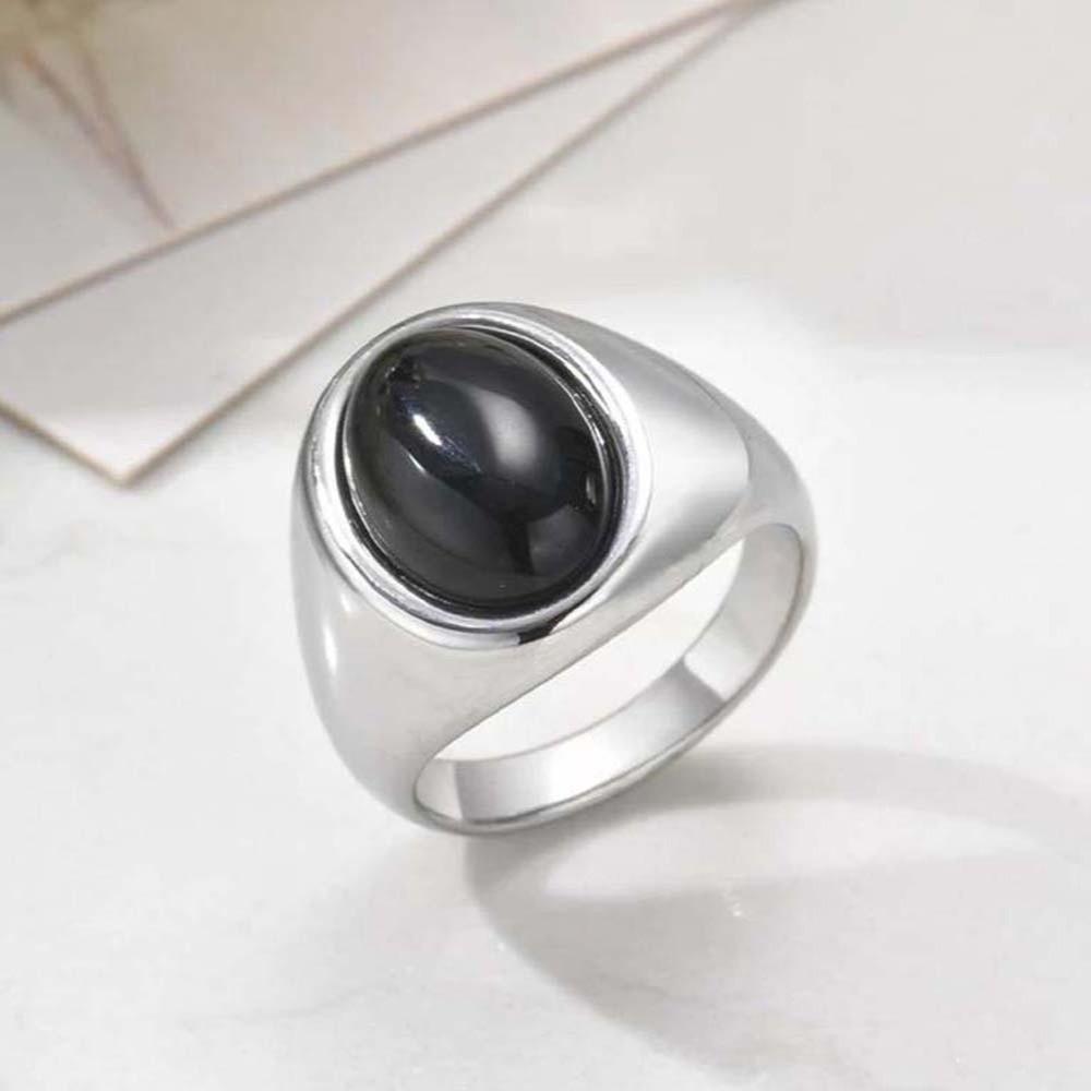 Vintage Glaze Ring Stainless Steel Oval Finger Ring Gothic Punk Rock Stone Eye Ring  Party Favors