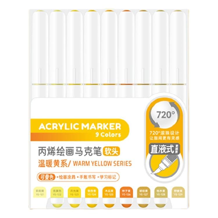 9 Color Acrylic Paint Pen with Brush Tip Liquid Acrylic Paint Marker Pen for Journaling Painting Coloring Card Making