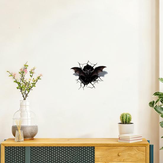 Yousheng Halloween Bat Wall Stickers, 3D Wall Crack Decals, No Residue Easy Removal Wall Art for Indoor Outdoor Halloween