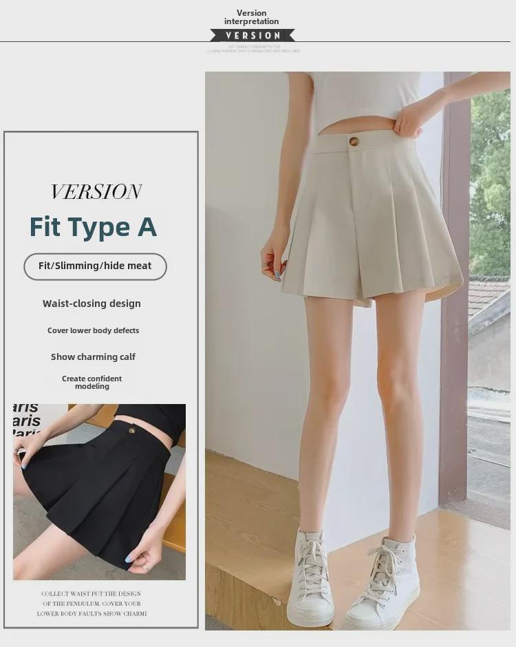 Large Black High-Waist Pleated A-Line Wide-Leg Shorts for Women