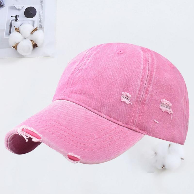 Hole Washed Cotton Baseball Cap Men's Old Visor Hat Retro Soft Top Cap
