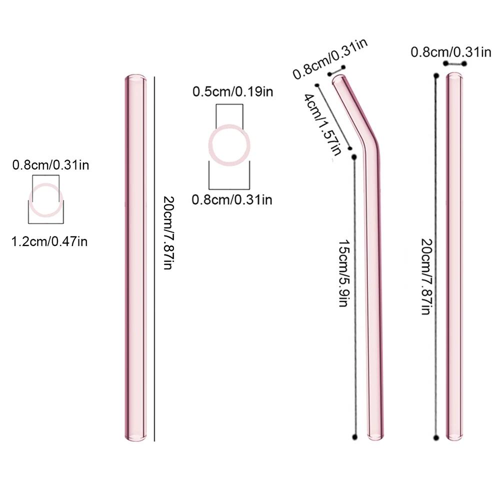12Pcs Pink High Borosilicate Glass Straw Set Reusable Eco Friendly Drinking Straw for Smoothies Cocktails Bar Accessories