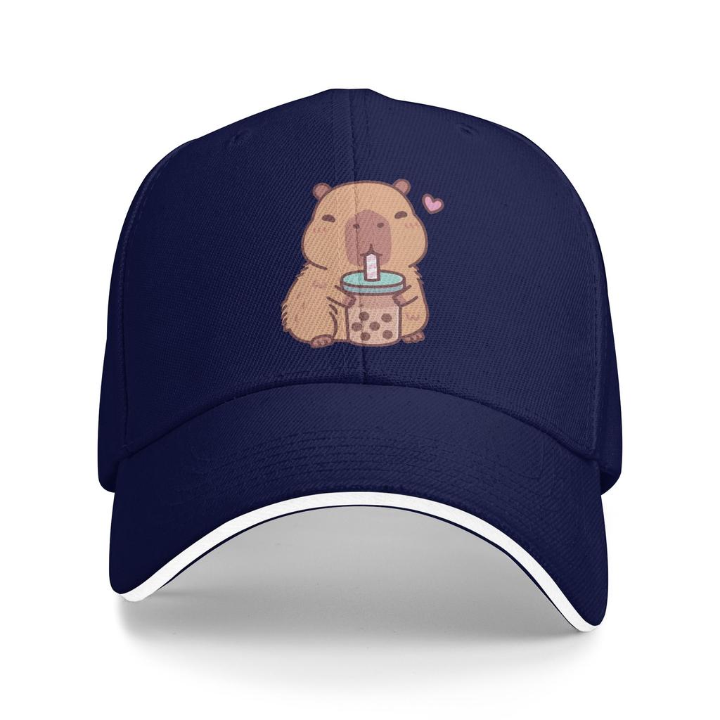 Summer Cute Capybara Loves Drinking Bubble Tea Baseball Cap Fishing y2k Cute Design Sun Trucker Hat Men Breathable Baseball Caps