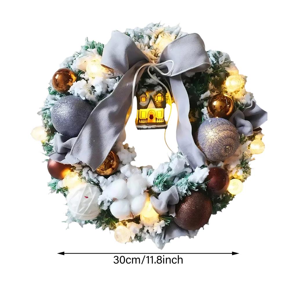 Christmas Snow Wreath Artificial Christmas Door Wreath with Bow Tie Realistic Handmade Led Wreath Holiday Decor for Bedroom