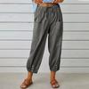 2025 New European and American Cross-Border Amazon Wish Loose High-Waisted Buttoned Cotton-Linen Cropped Wide-Leg Women's Pants