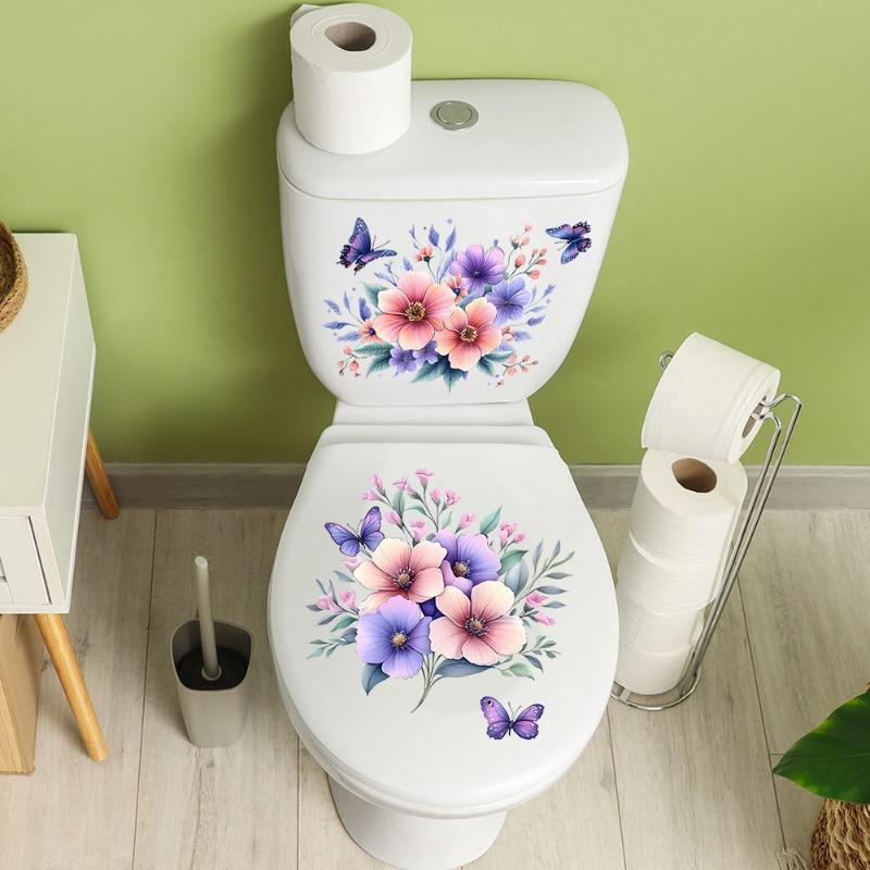 Home Decoration Watercolor Flower Leaf Stickers Self-Adhesive For Toilet Bathroom Bedroom Wall Decor