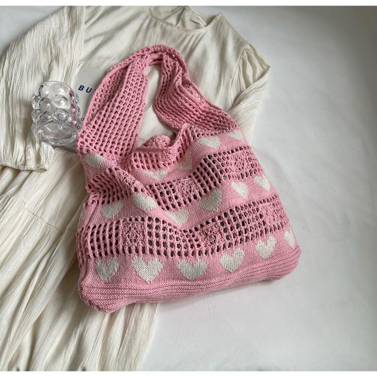 Knitted Handbags Female Large Capacity Totes Women's Shoulder Bag Summer Beach Bag Casual Hollow Woven Shopping Purses AVE