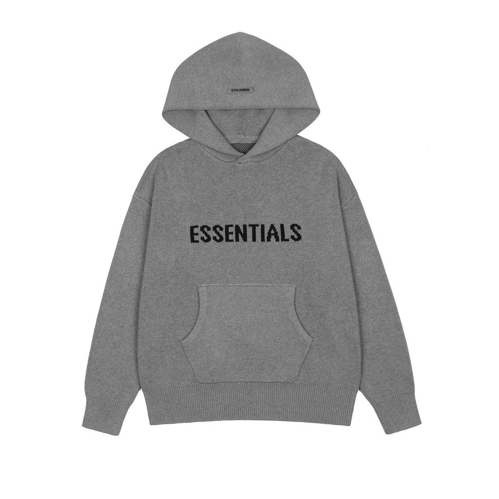 ESSENTIALS Unisex Codzienna Bluza z Kapturem z Dzianiny z Napisem