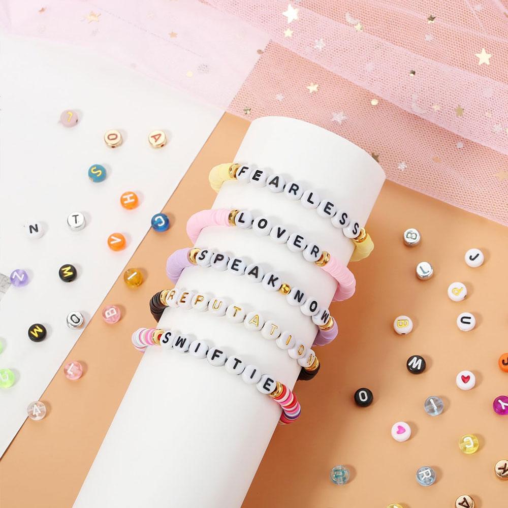 110/220/450PCS Acrylic Colored Heart Shaped White Round Bracelet Beads 4x7mm Jewelry Making Bracelet Necklace Heart Beads