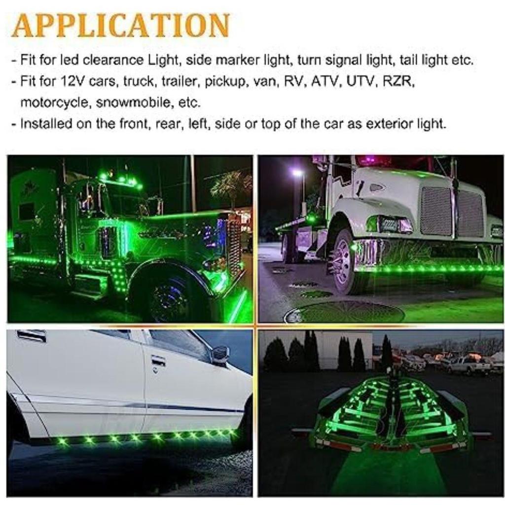 APSMOTIV 2 Pcs Mount Green 12V LED Rear Side Marker Indicator Lights for Trucks Trailer Cab RV Marine Led Light for Boats Taillight Brake Stop Lamp