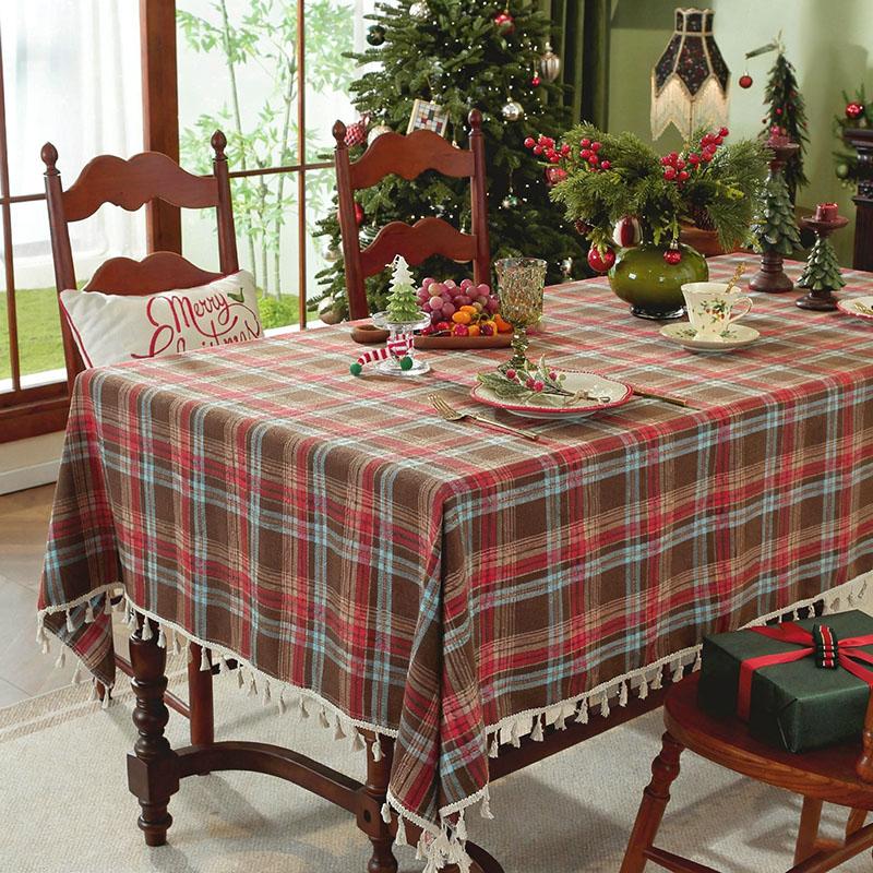 Christmas Plaid Tablecloth Winter Holiday Tassel Tablecloth Decor For Rectangle Tables Parties Dining Farmhouse Kitchen Decor