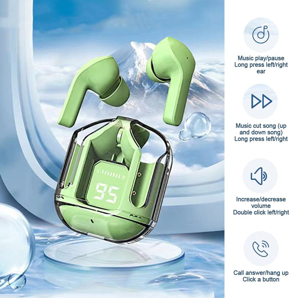 Transparenter kabelloser Bluetooth-Ohrhörer mit Rauschunterdrückung, Stereo-Kopfhörer mit Digitalanzeige, Ladekoffer, wasserdichtes Gaming
