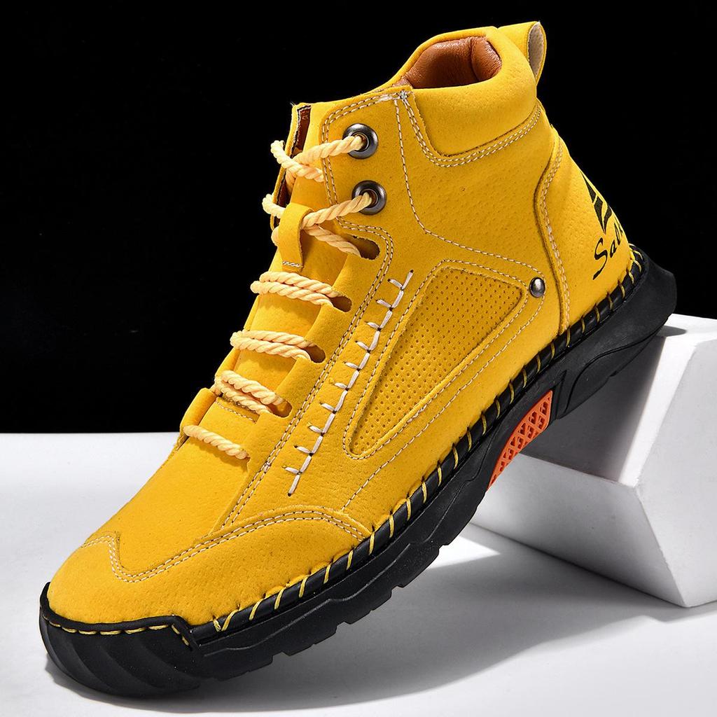 Men's High-Top Martin Boots: Large Size Leather, Handmade Stitching for Autumn/Winter