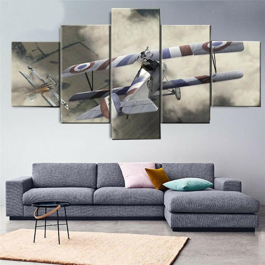 5 Panel Landscape Sunset Lights Airplane Lawn Canvas Painting Modular Posters and Prints Wall Art Pictures Home Decor No Frame
