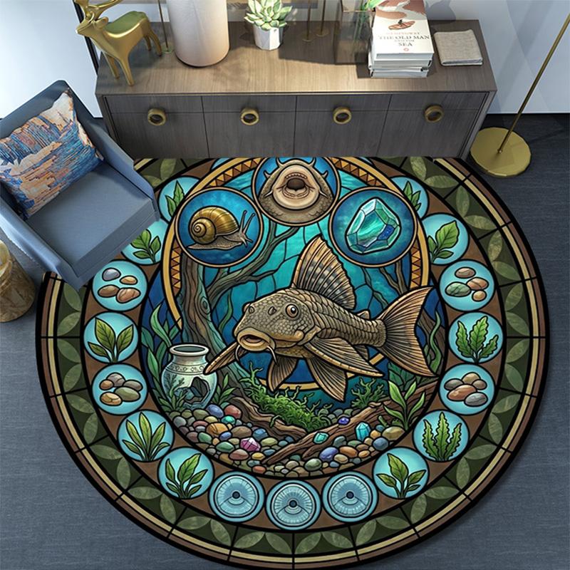 Aquatic Life Mandala Round Area Rug Under Office Chairs Bedroom Living Room Home Decor