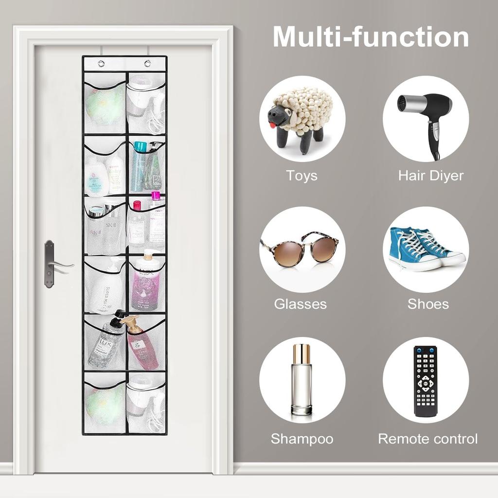 12 Large Pockets Over Door Hanging Shoe Organizer, White