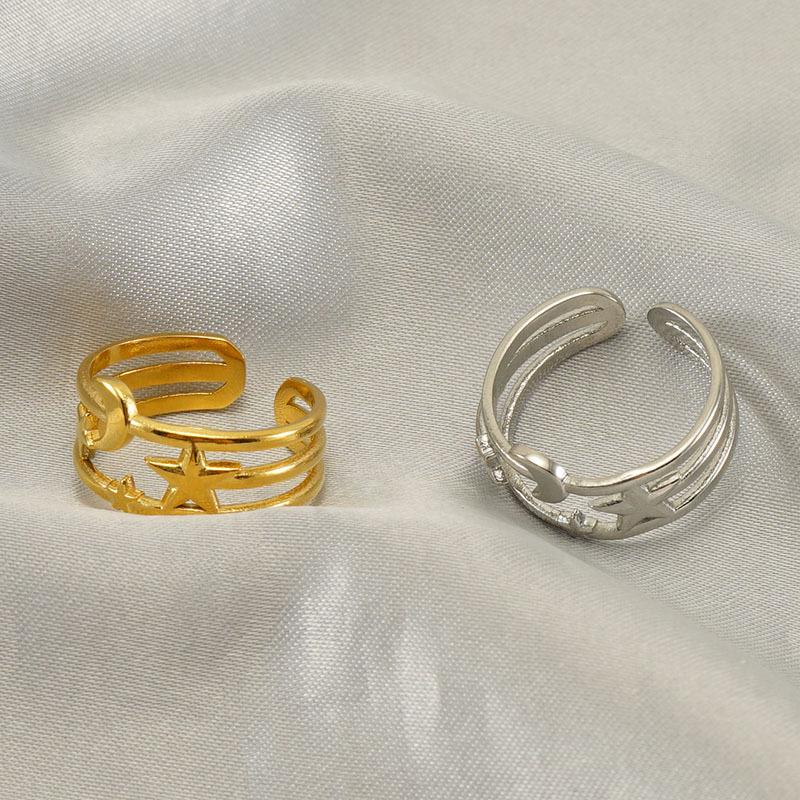 Titanium steel star moon ring women's niche simple fashion design Titanium steel ring opening adjustable