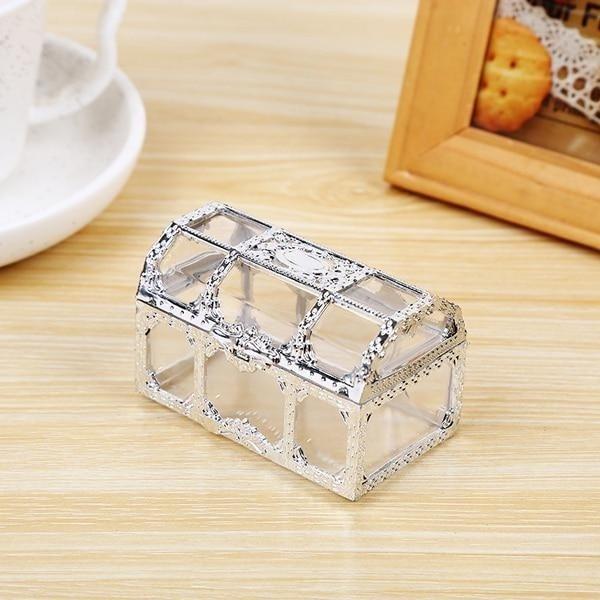 2Pcs Hollow Out Mini Treasure Chest Plastic Casket Transparent Storage Box Crystal Gem Candy Jewelry Organizer for Party