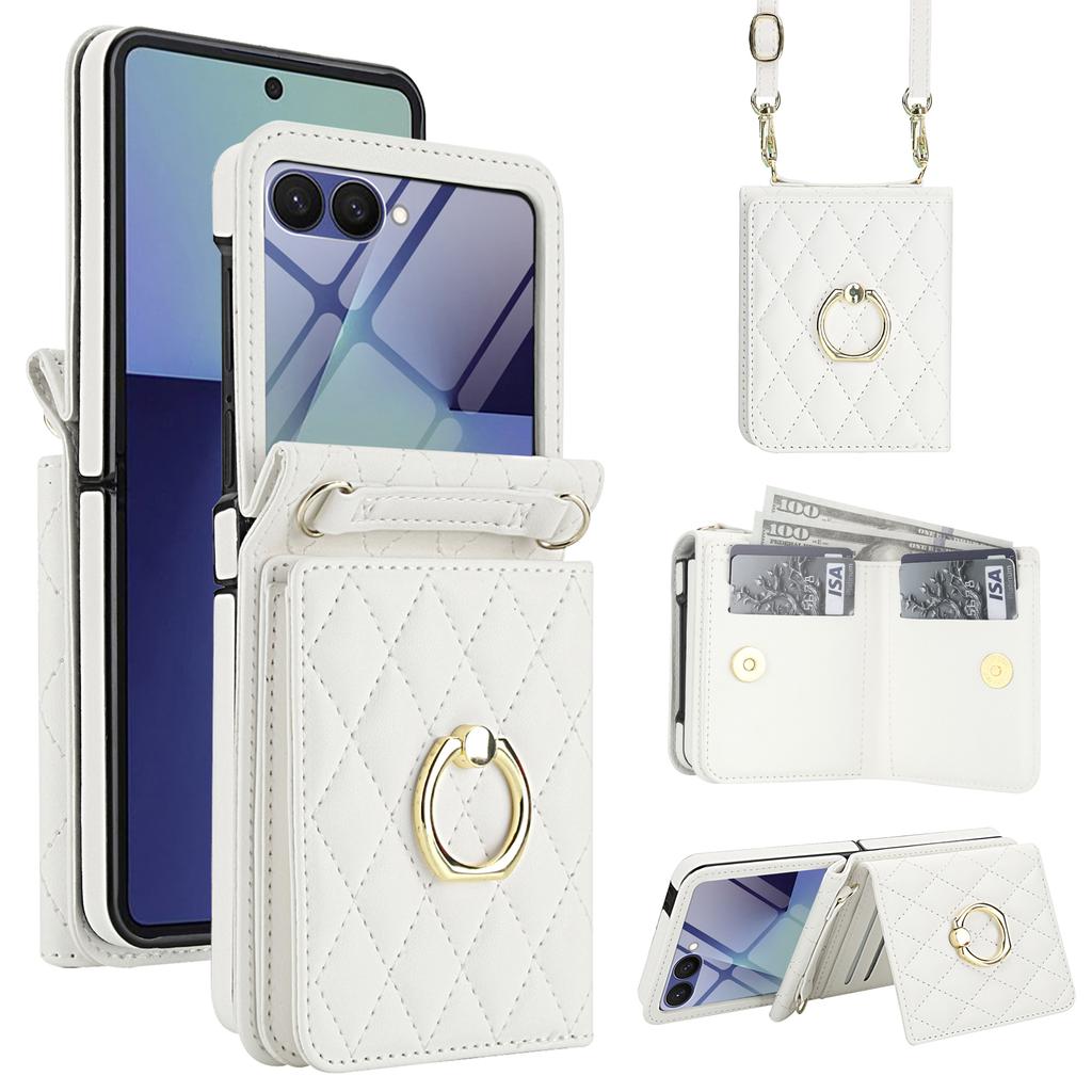 Luxury Crossbody Ring Holder Cards Solt Wallet Flip Leather Phone Case For Samsung Galaxy Z Flip 7 6 5 4 3 Long Lanyard Cover