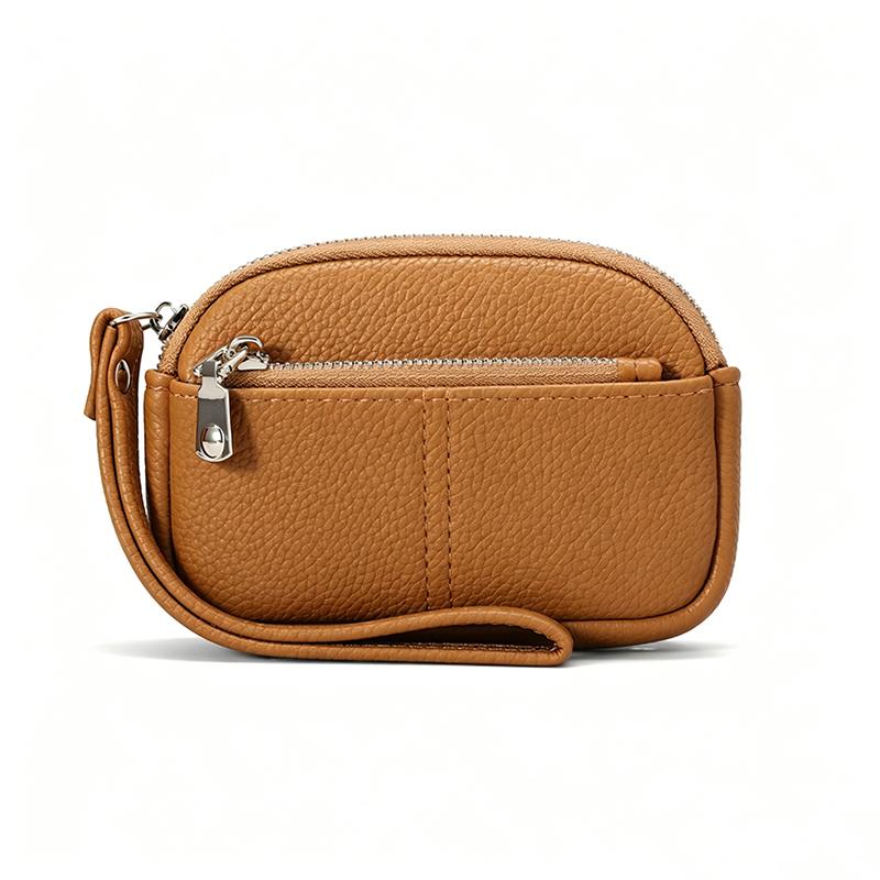 1Pcs Portable Pu Leather Women Mini Wallet Storage Bag Solid Color Students Coin Purse Large Capacity Zipper Wrist Key Bag