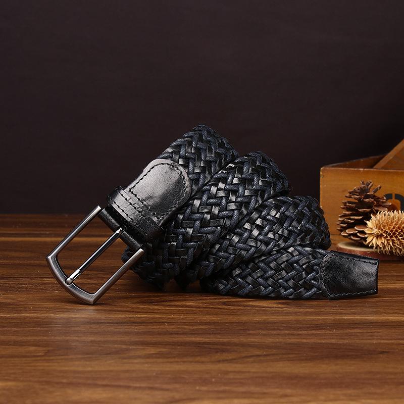 3.5Cm Woven Belt Men'S Genuine Leather Handwoven Pin Buckle Belt Pure Cowhide Fashion Casual Couple Belt Women