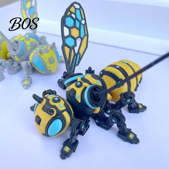 Bee Figurine with Movable Joints 3D Printed Mechanical Figurine, Collectible Cyberpunk Hornet Ornament Statue Joints, Stress Relief Articulated Insect