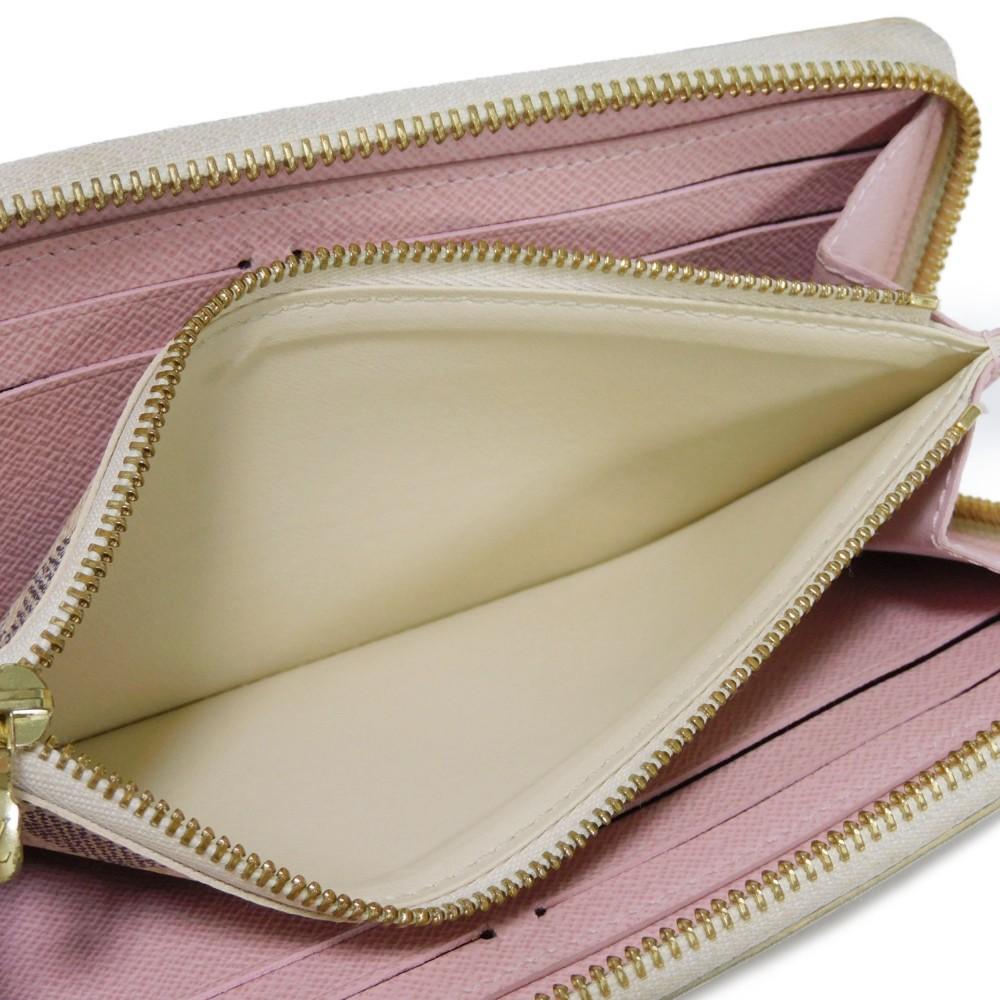 Used 12564 Portefeiulle Clemence N61264 7940 Logo Ivory Zip Around Damier Azur Rose Ballerine for Women from Japan