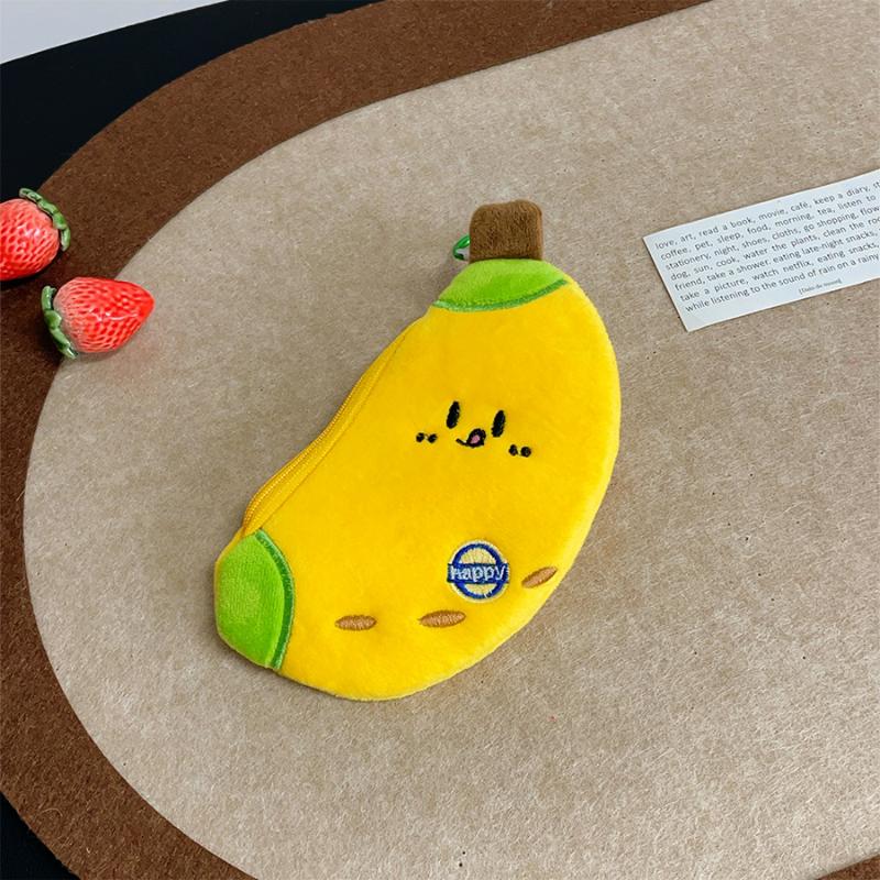 Cute Creative Plush Fruit Wallet Pendant Keychain Cartoon Storage Bag Headphone Bag Portable Money Bag Pendant Accessories Gifts