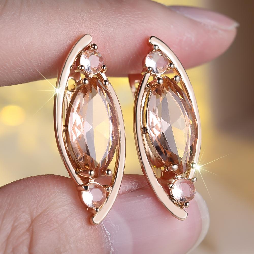 Luxury Marquise Cut Champagne Zircon Drop Earrings for Women Vintage Golden Wedding Jewelry