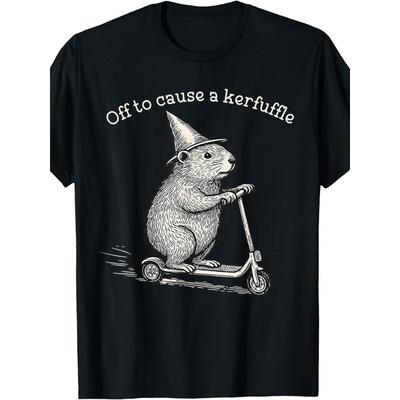 Whimsical Capy Wizard Off To Cause A Kerfuffle Meme Capybara Fun Britishn Fashion Graphic T-shirt, Soft Cotton Unisex, Affordable Casual Attire,