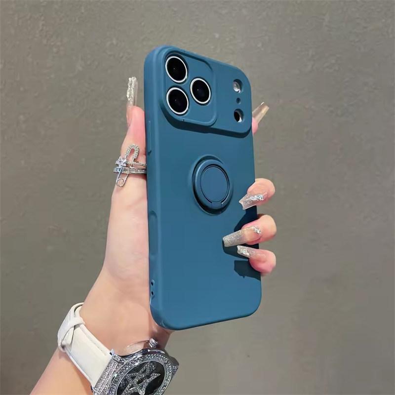 With Ring Holder Stand Shockproof Phone Case For iPhone 17 Air 16e 15 14 13 12 11 Pro Max Plus Xs XR Mini Matte Silicone Soft Back Cover
