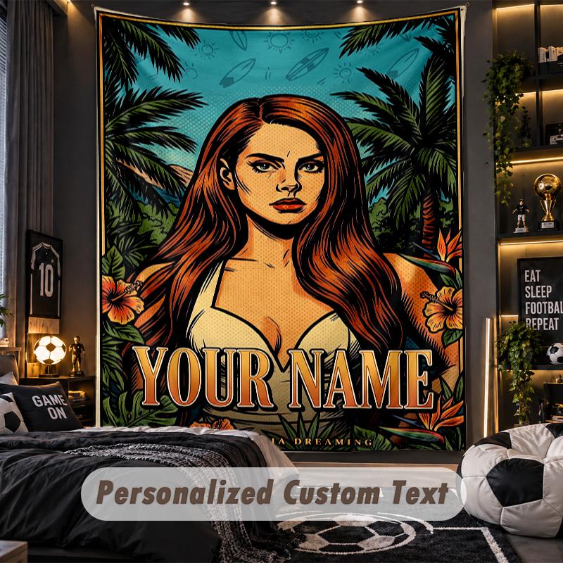 Personalisierte Wandtapisserie, Lana Del Rey Individuell Bedruckter Name, Stoff-Wandkunst für Innenraum-Hintergrund