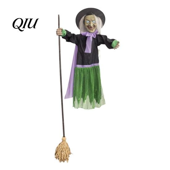 Halloween Witch Party Supplies Animated Decoration, Sound Activated Lighted Haunted House Prop, Long-lasting Decoration Creepy Flying with Broom