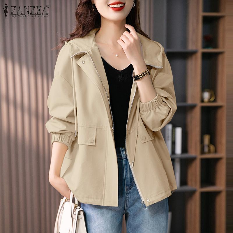 

ZANZEA Женская повседневная куртка с капюшоном на молнии и длинным рукавом, пальто