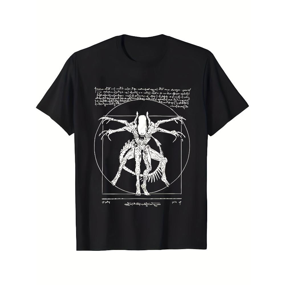 Cotton Trend Technology Alien Print  Men T-shirt Summer Autumn Daily Sports Party Casual Loose Street Unisex Short Sleeve