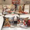 Christmas Decoration Pillowcase Christmas Tree Snowman Pattern Is Suitable for Home Room Living Room Sofa Cushion Cover