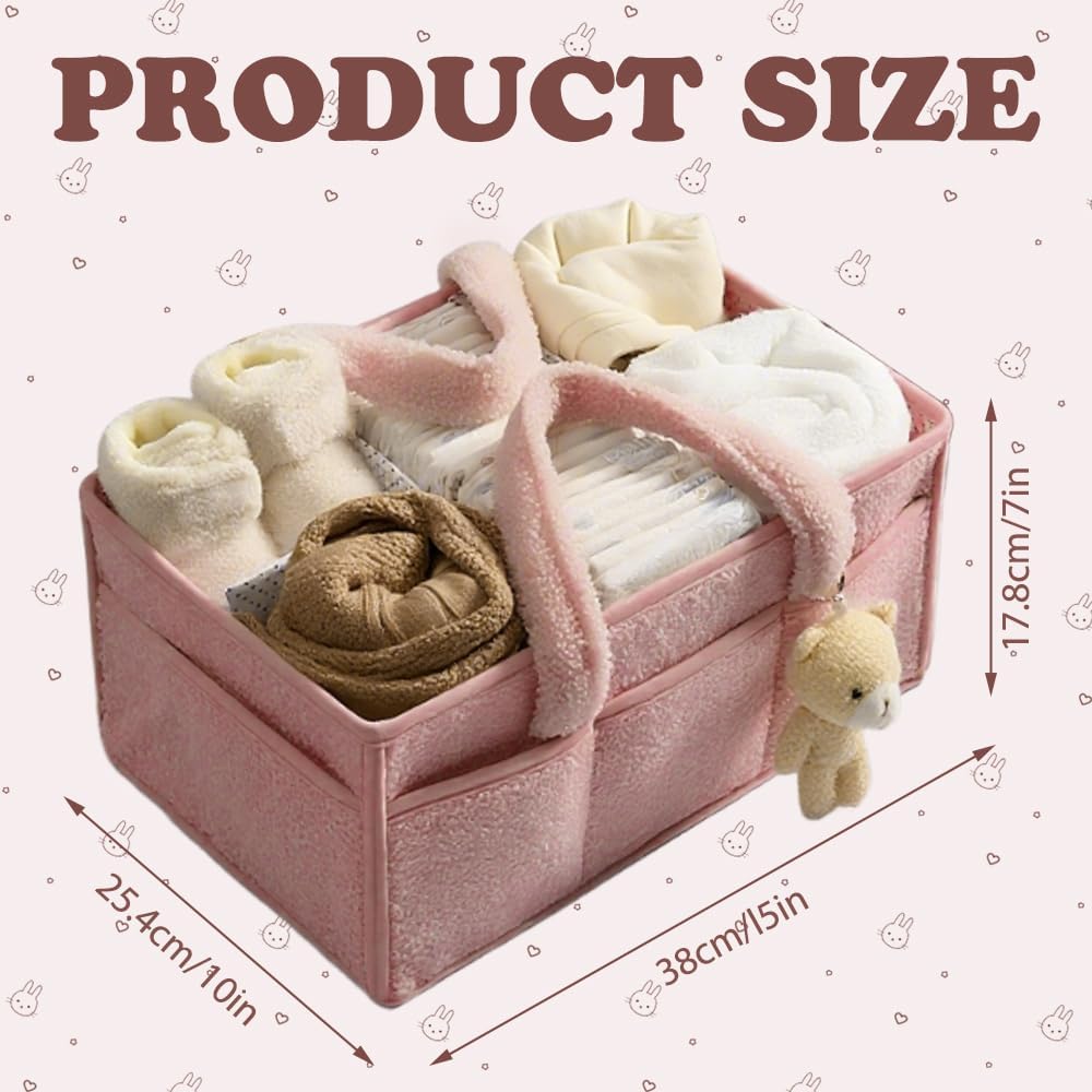 Nappy Caddy Organizer for Baby Changing Table,Portable Diaper Caddy With Removable Dividers/Handle,Newborn Essentials,Nursery Wipes Storage Bag