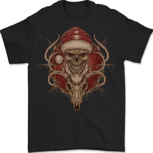 Christmas Reindeer Santa Skull Gothic Xmas Mens T-Shirt 100% Cotton XL
