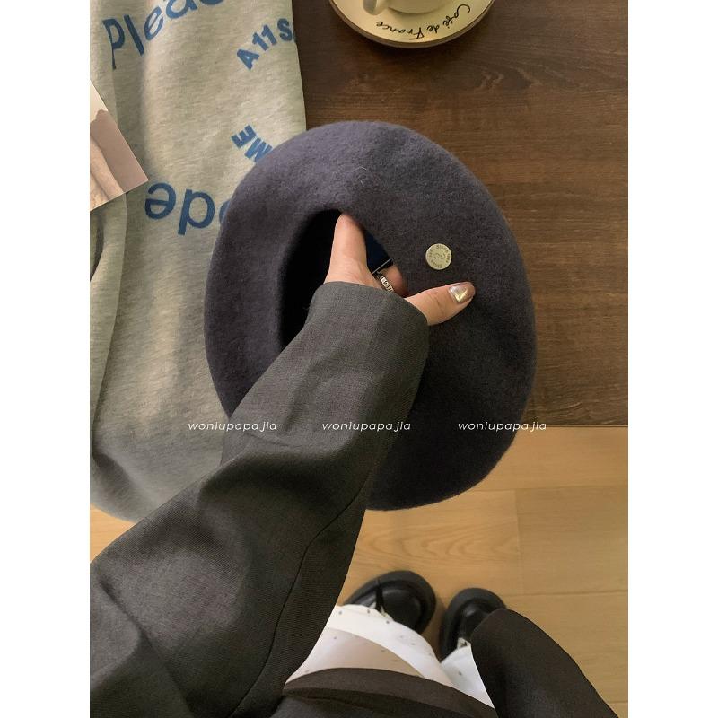 Beret Women's Autumn and Winter Versatile Temperament Retro Fashionable Small Fragrance Style Solid Color Hat Showing Small Face