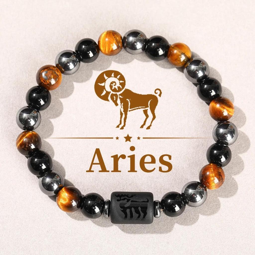 12 Tierkreiszeichen Naturstein Armband Zwillinge Steinbock Krebs Jungfrau Löwe Armband Damen Herren Freundschaftsschmuck Armbänder