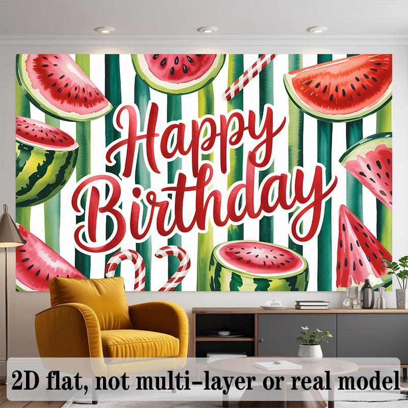 Watermelon Birthday Banner, Fruit Photo Backdrop Wall Decor for Summer Party