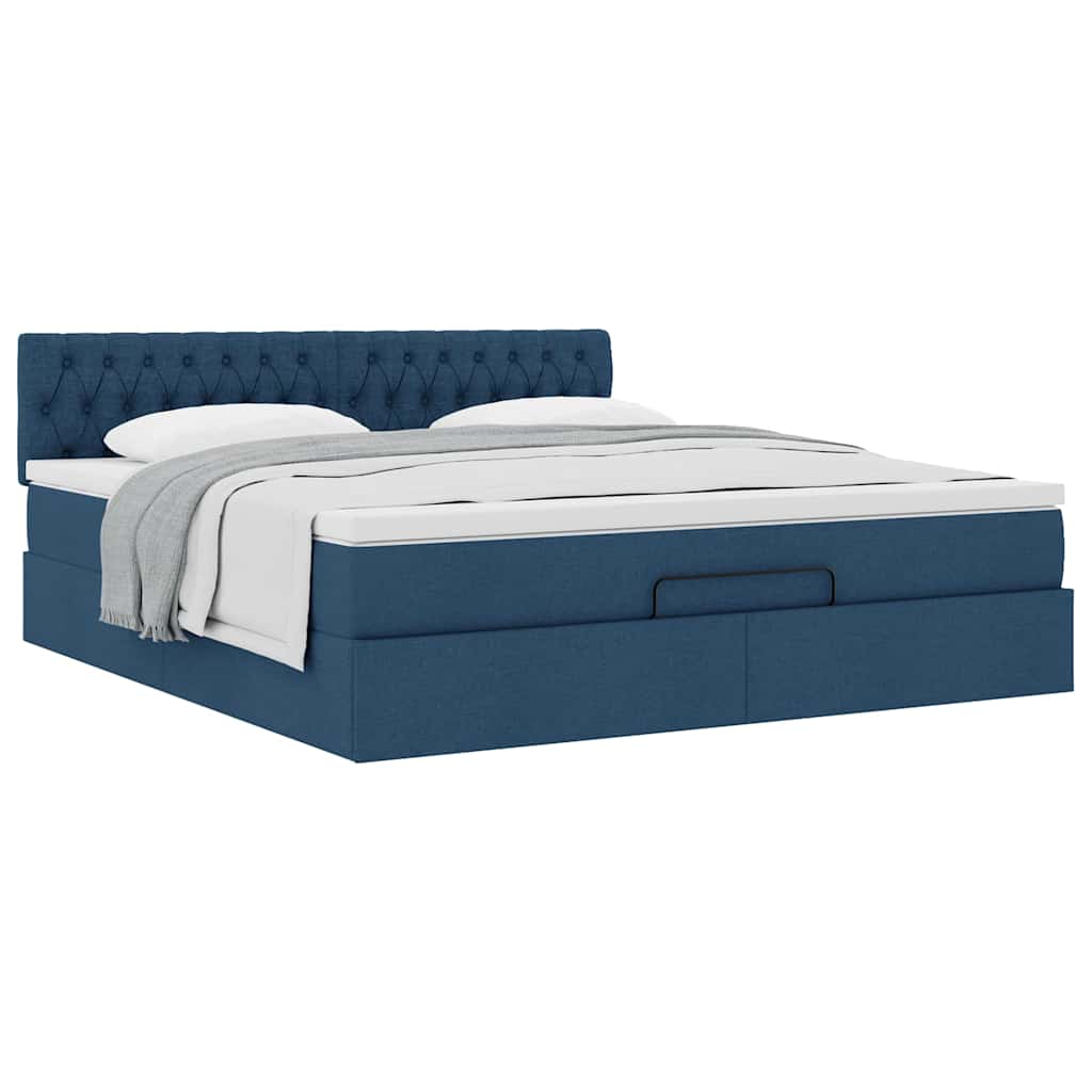Ottoman Bed with Mattress Blue 160x200 Cm Fabric