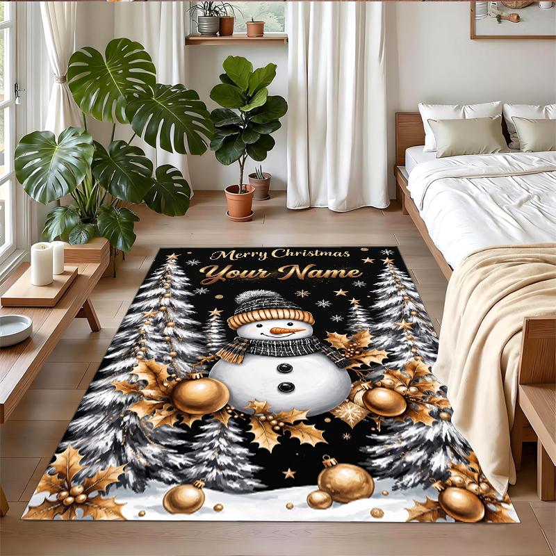 Christmas Custom Name Printed Square Area Rug Soft Non Slip Floor Carpet For Bedroom Holiday Gift
