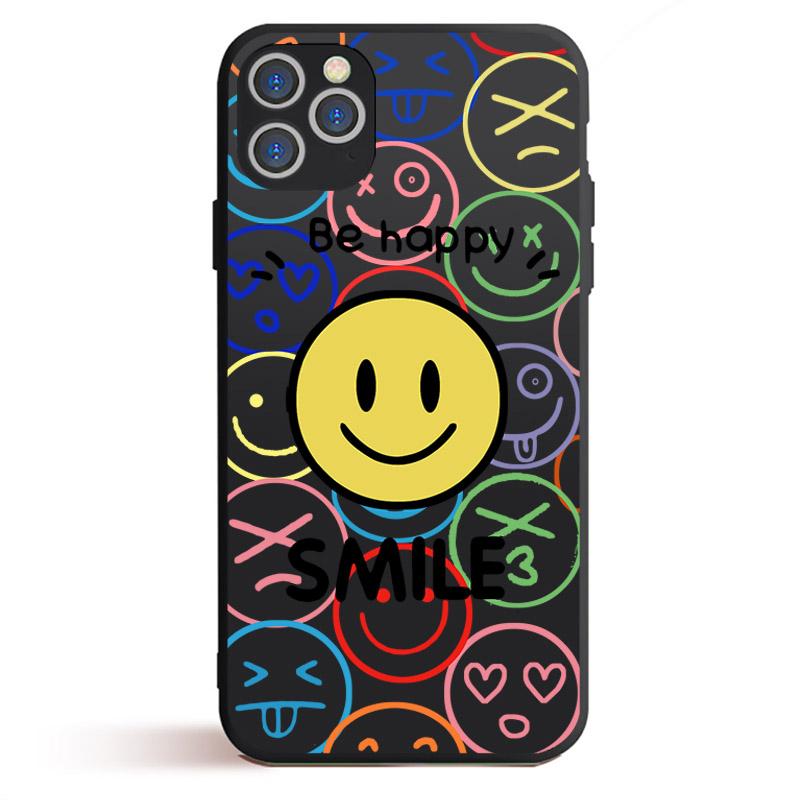 Cute Smileys Black Phone Case For iPhone 12 11 XR XS X Max 7 8 6 6S Plus 5 5S SE 2020 Back Cover For iPhone 12mini Shell