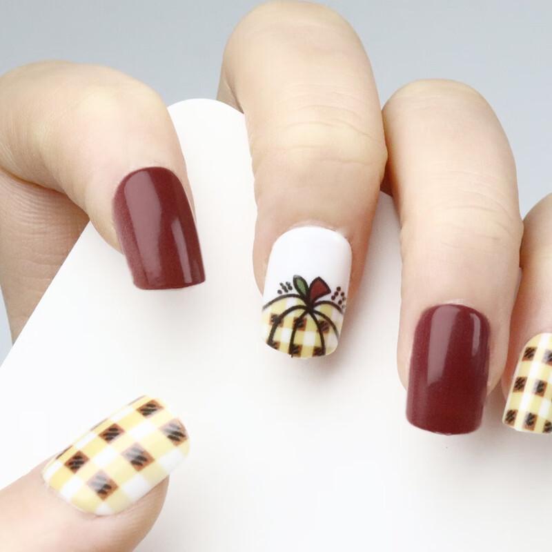 Fumede Autumn Winter Pumpkin Plaid Press-On Nails 5-Box Set