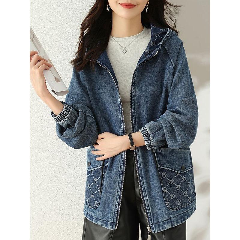 Korean Style Denim Jacket Women Loose Fit Spring Autumn Fashion Hooded Casual Coat