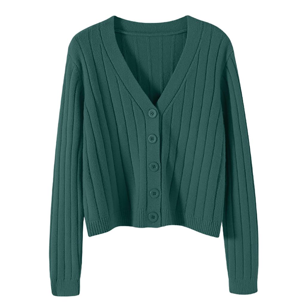 Women's Fashion Long-Sleeve V-Neck Lightweight Knit Sweater Solid Color Outerwear Top