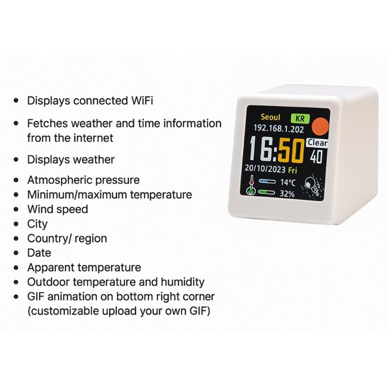 Weather Stations Digital Clock WiFi Desk Clock with Outdoor Temperature Humidity for Home/Office Wireless Clock Gift